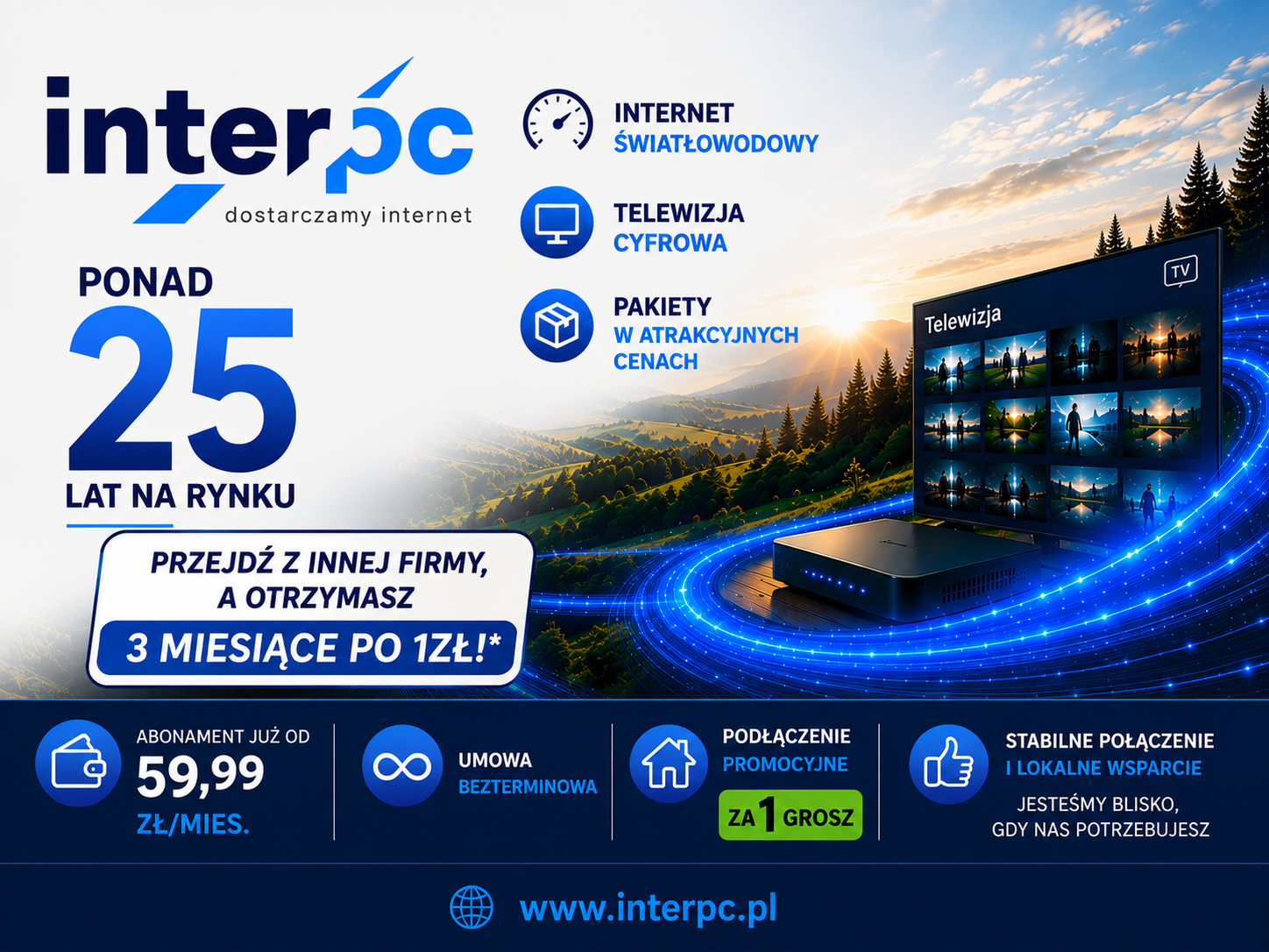 Ruszamy z ofertą: 3 miesiące internetu za 1 zł
